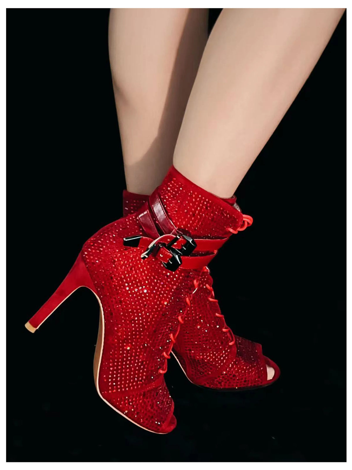 Peep Toe Ankle Stiletto Latin Dance Heels for Women