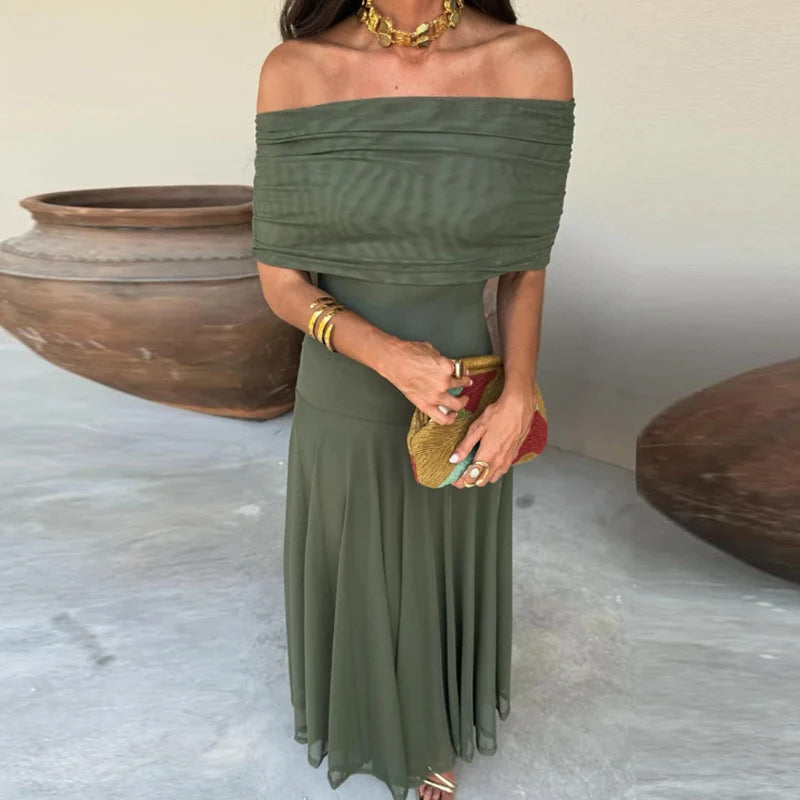 Elegant Sleeveless Mesh Spliced Maxi Dress for Women