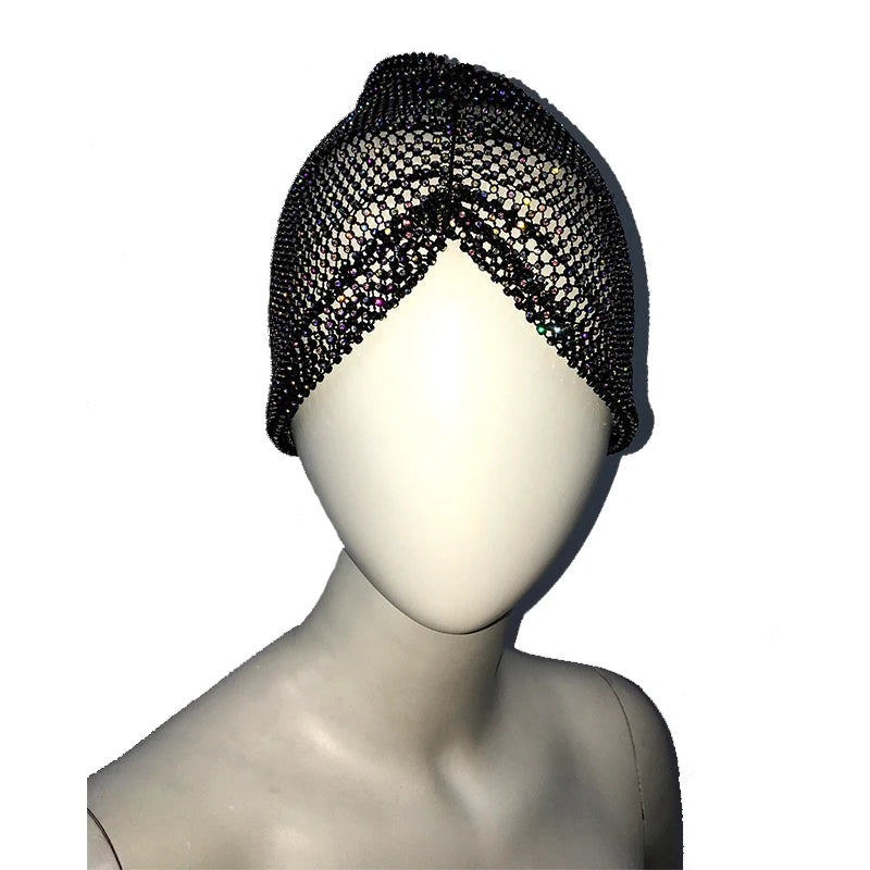 Sparkly Rhinestone Fishnet Turban Head Wrap for Women