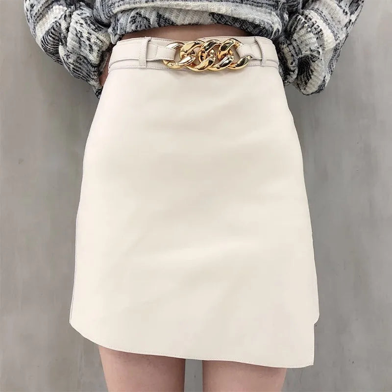 Woman skirts A Line 2025 korean style High Waist genuine Leather Women's Mini Skirt Bodycon A-Line Black Sexy Female Short Skirt