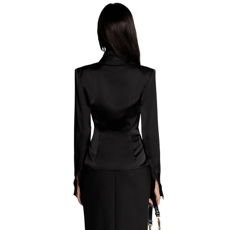Elegant Satin Long Sleeve Button-Up Shirt for Women