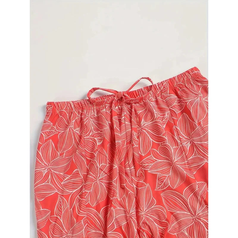 Plus Size Printed Wide Leg Elastic Waist Pants for Women