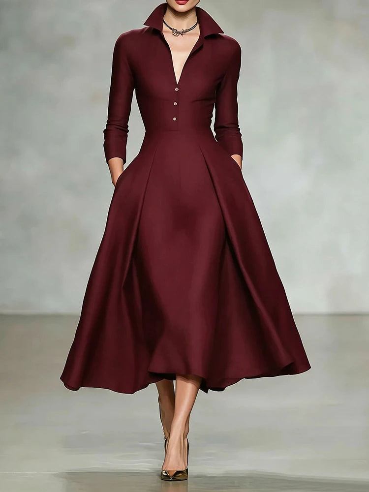 Long Sleeve Deep V Neck Patchwork Maxi Dress for Women