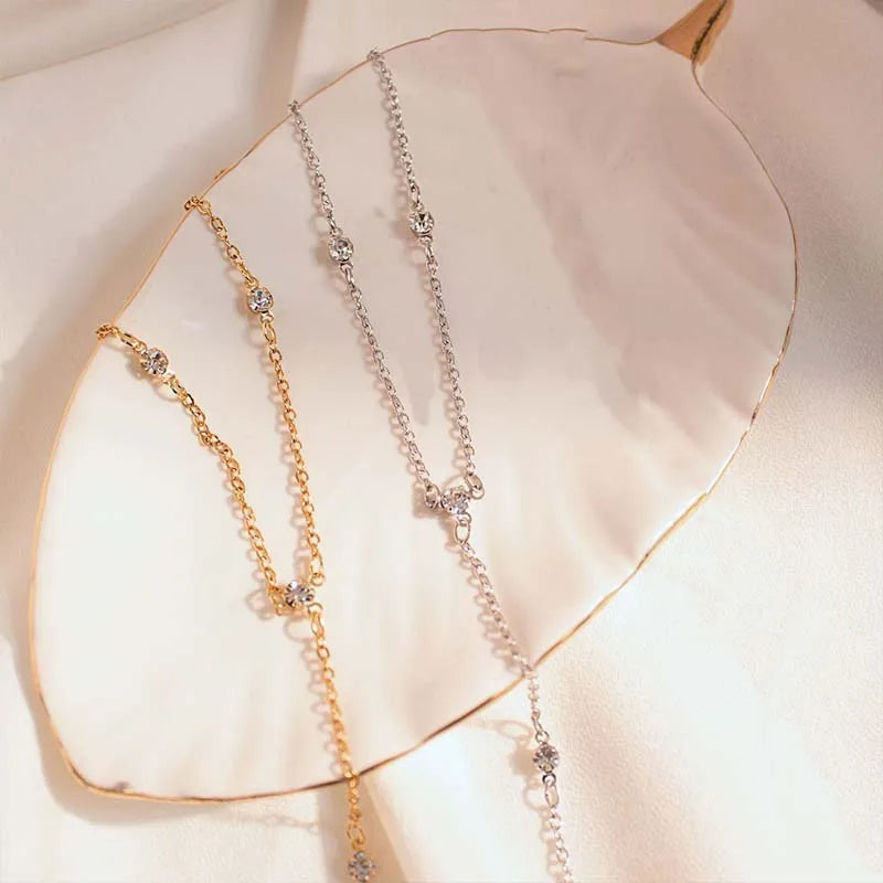 Gold Tone Crystal Finger Chain Anklet
