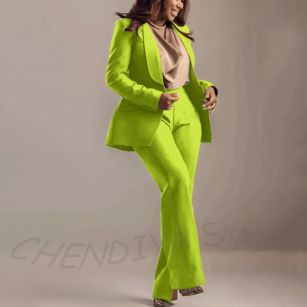 Classic Brown Women Suits Shawl Lapel Slim Fit Solid Color Formal Sets 2 Piece High Quality Office Lady Outfits Jacket Pants
