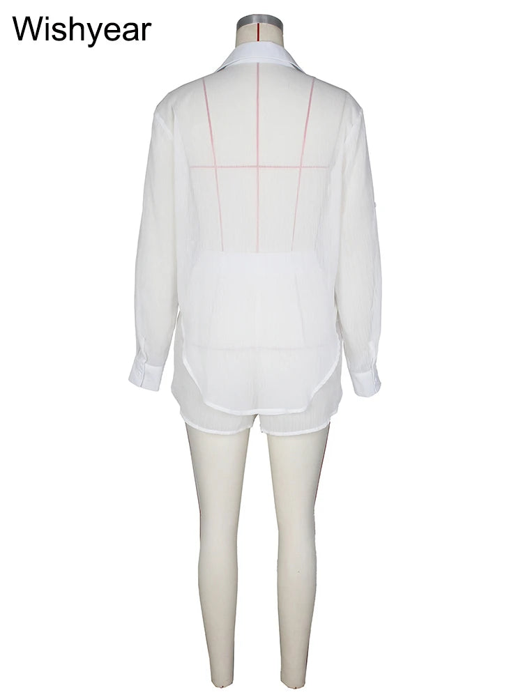 Sheer Chiffon Shirt And Shorts Two Piece Set For Women