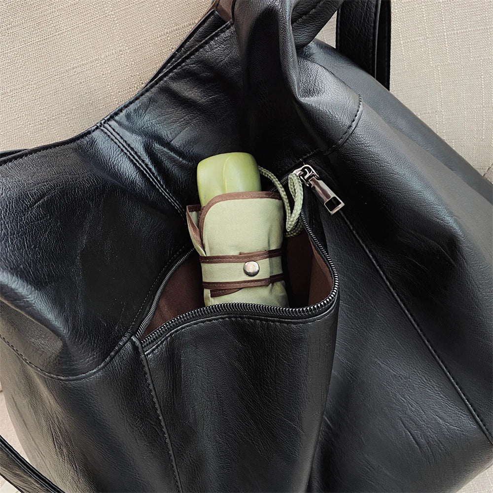 Oversized Leather Tote Bag With Dual Straps for Women