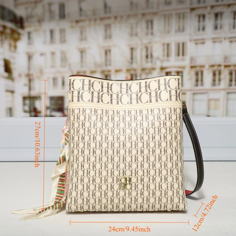 Letter Print Crossbody Bucket Bag