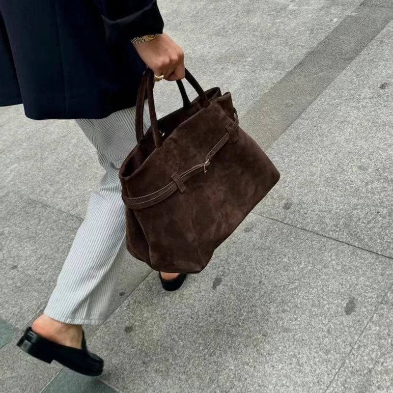 Autumn and winter new frosted suede belt buckle hand-held tote bag lazy style commuting women's bag