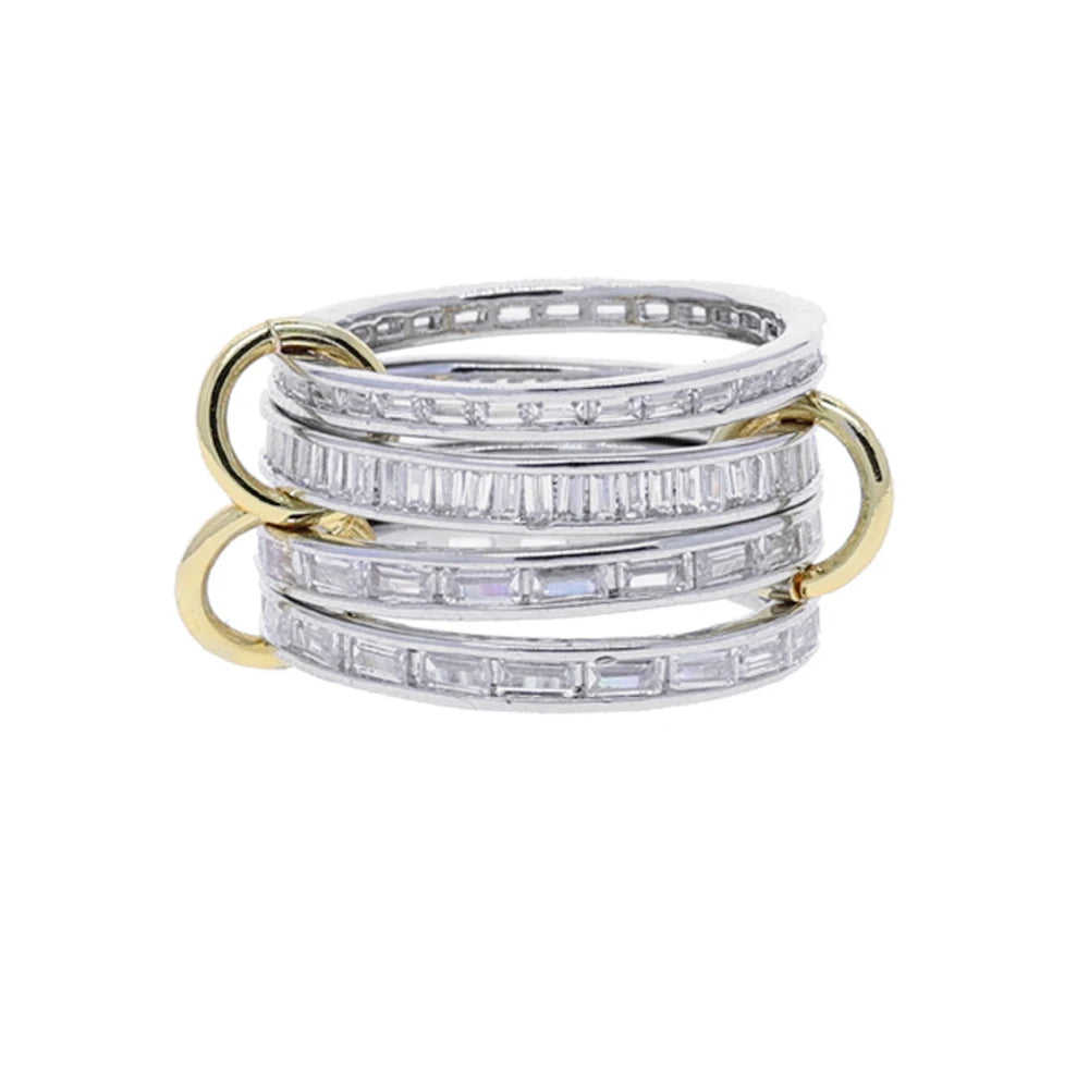 Gold Tone Pink Zircon Stacking Band Rings for Women