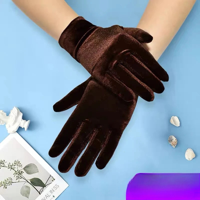 Stretch Velvet Wrist Length Gloves