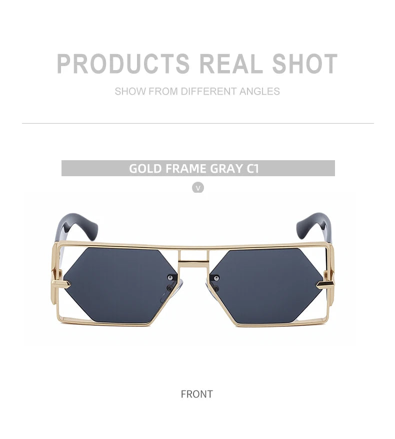 Vintage Hollow Metal Frame Rectangle Sunglasses for Women