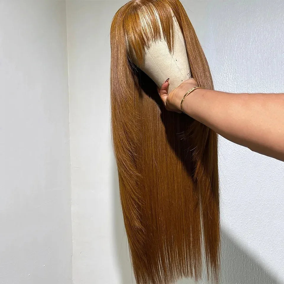 Natural Straight Layered Lace Front Wig With Bangs for Women