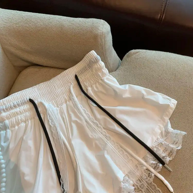 Lace Detail Denim Shorts