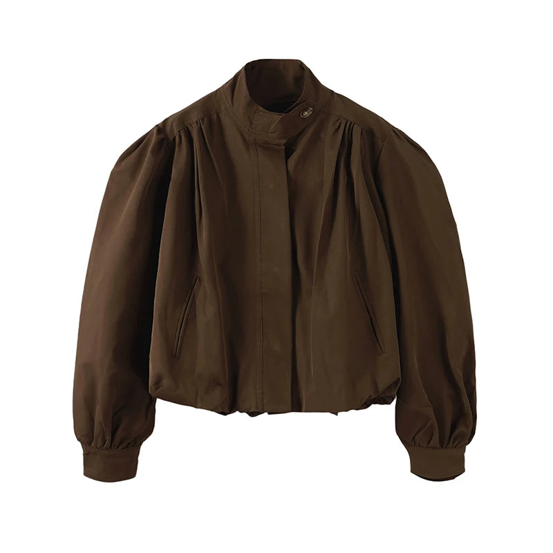 Lightweight Standup Collar Solid Short Jacket for Women
