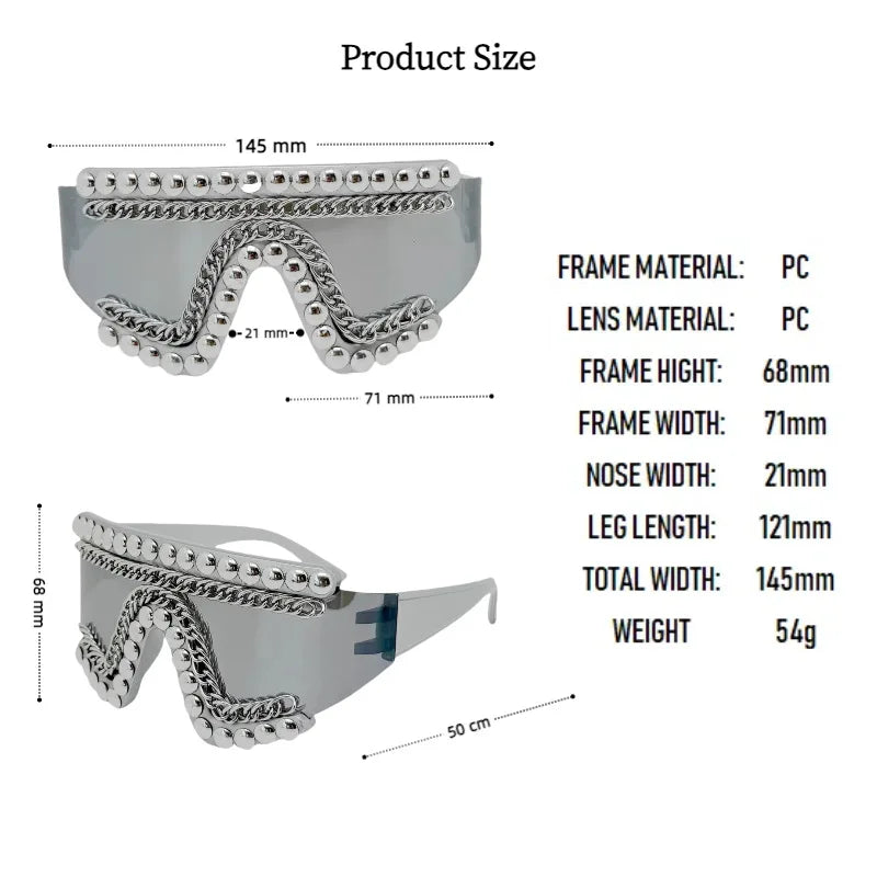 Oversized Rhinestone Chain Sunglasses