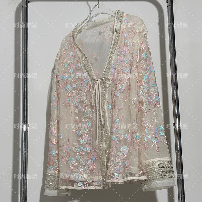 Fashion Heavy Sequin Beaded Women's Versatile Loose Trendy Embroidered Cardigan Top 2025 Autumn New Commuter Jacket