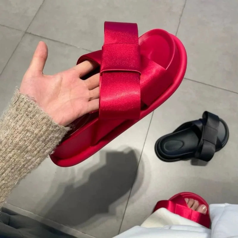 Cute Butterfly Knot Platform Slide Sandals for Women