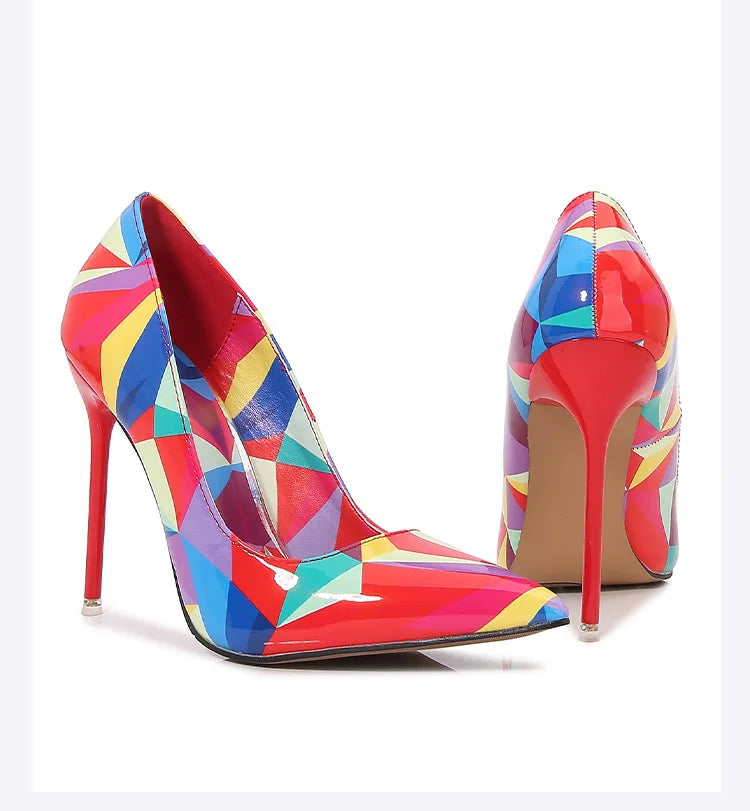 Colorful Printed Pointed Toe High Heel Pumps for Women
