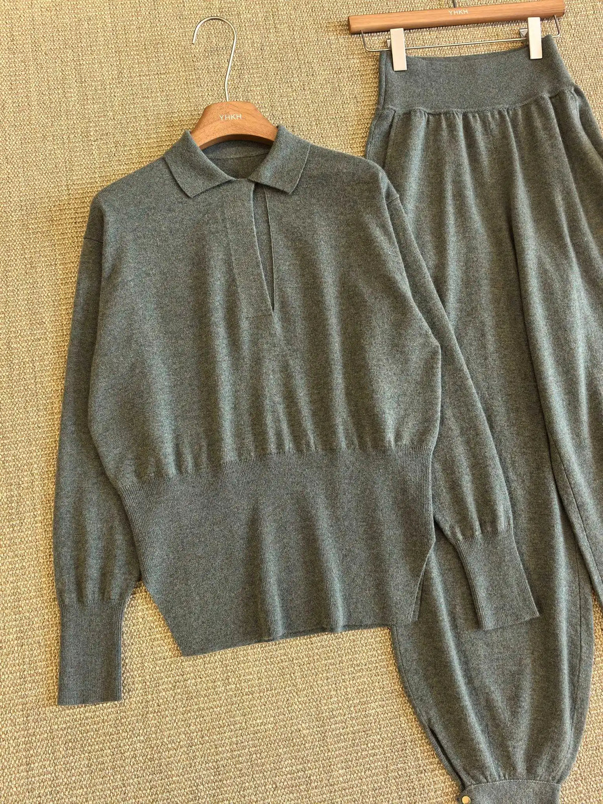 Minimalist Cashmere Knit Top And Pants Set for Women