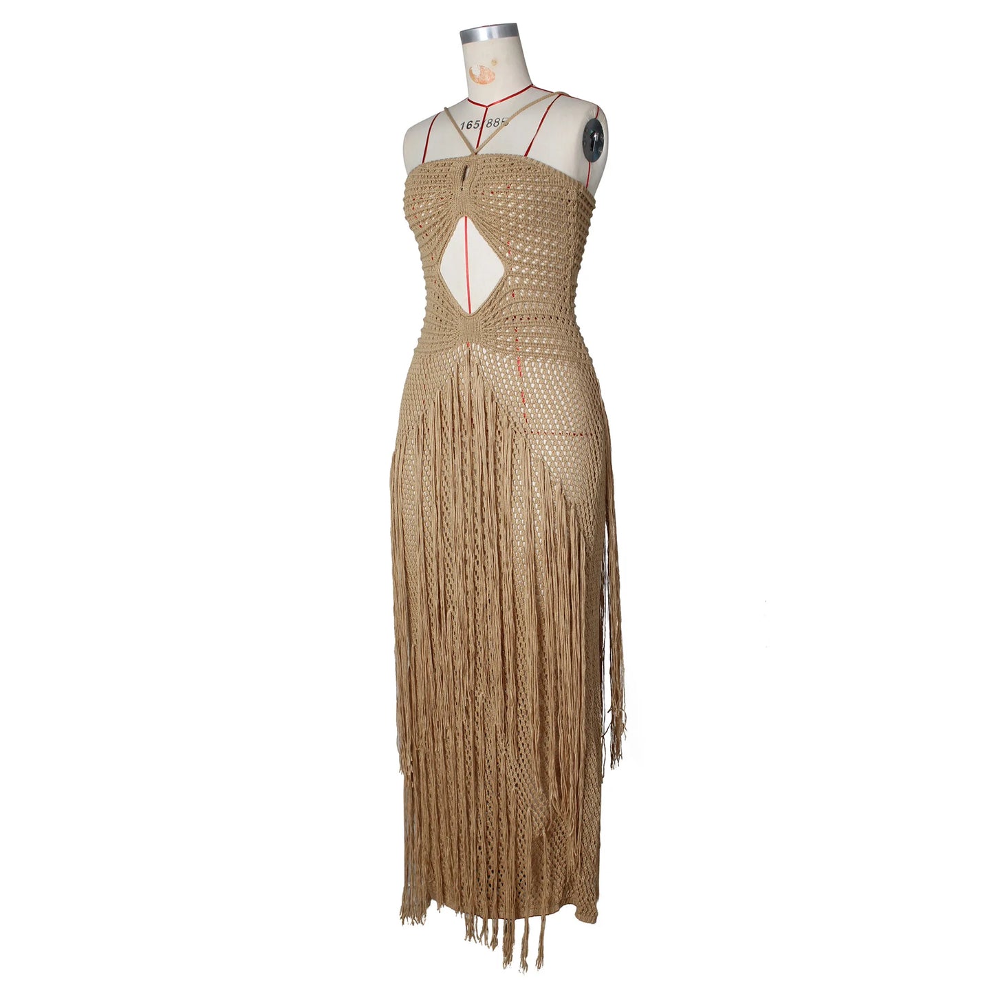 Hollow Out Sheer Crochet Lace Up Maxi Dress for Women