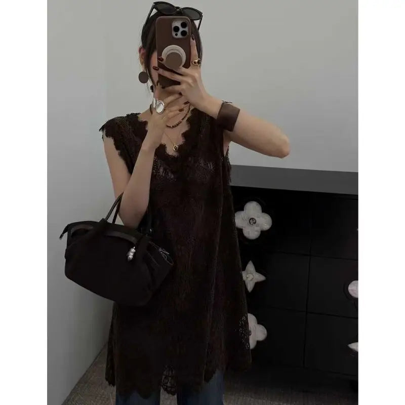 Elegant Korean Lace Suspender Midi Dress for Women