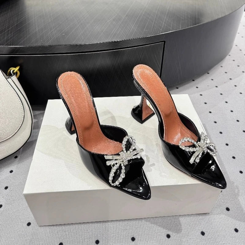 Bow Rhinestone Pointed Toe High Heel Sandals for Women