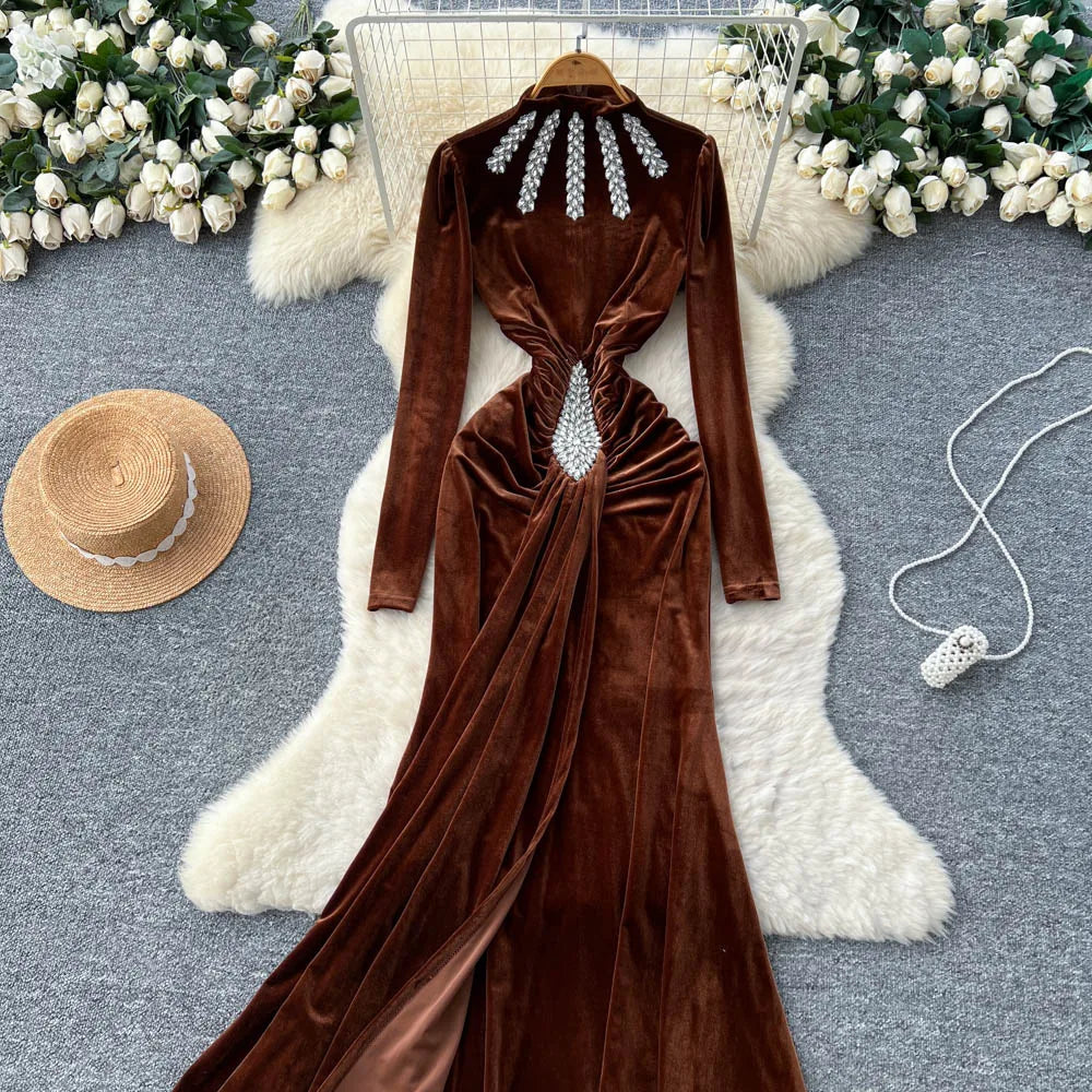 Ruched Velvet Sash Dress