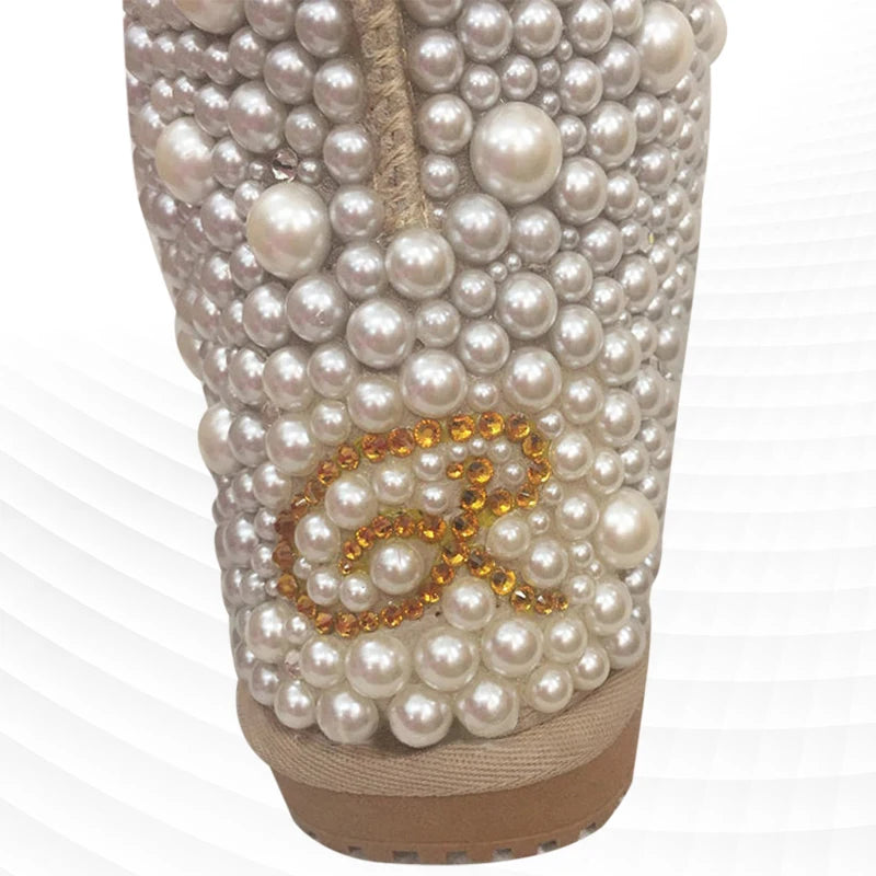 Pearl Embellished Warm Mid-Calf Snow Boots for Women