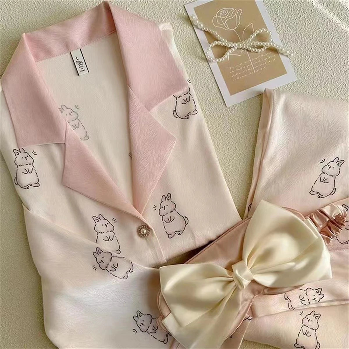 Flowers Twill Print Classy Women's Pajamas Spring Autumn Two-piece Sets Long Female Lounges Simulated Silk 2024 New Y2k Homewear