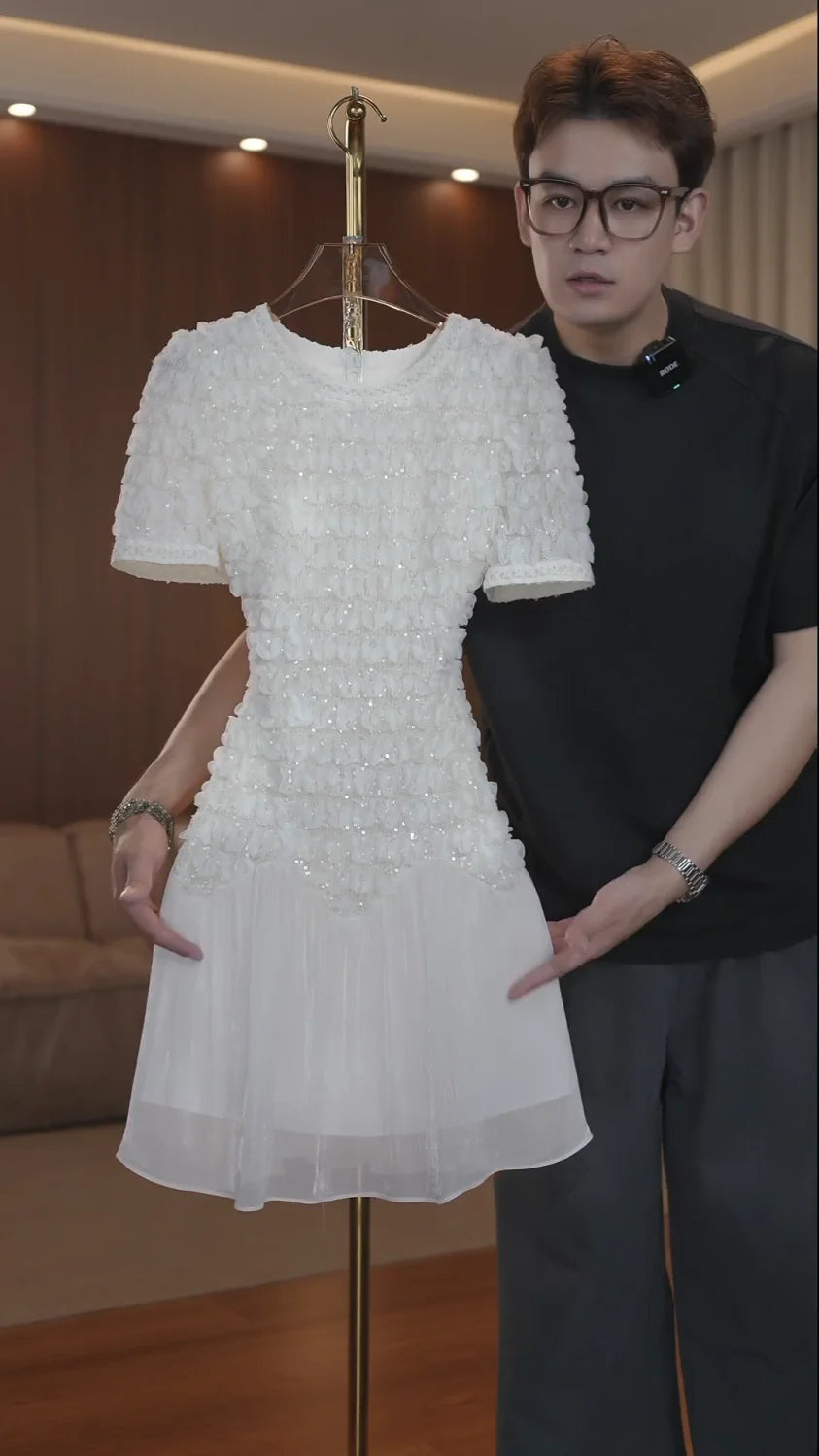White French Inspired Light Luxury Short Sleeve Dress for Women
