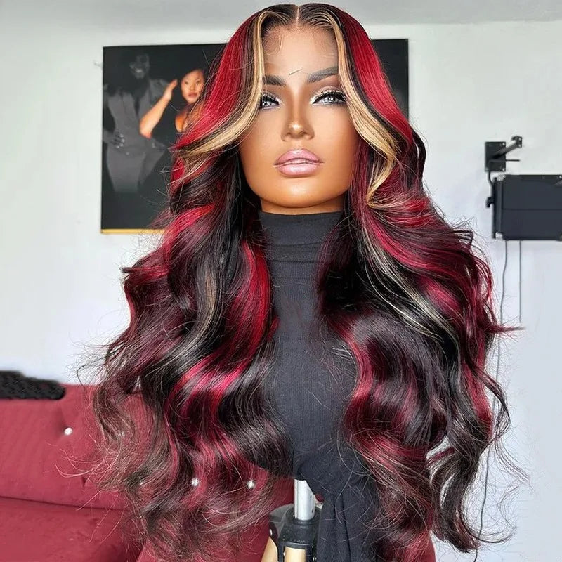 Bright Red Body Wave Heat Resistant Lace Front Wig for Women