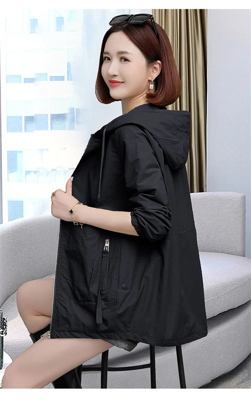 Lining Hooded Coat Female Spring And Autumn Temperament Short Jacket Casual Short Trench Coat Female Hooded Outwear Khaki