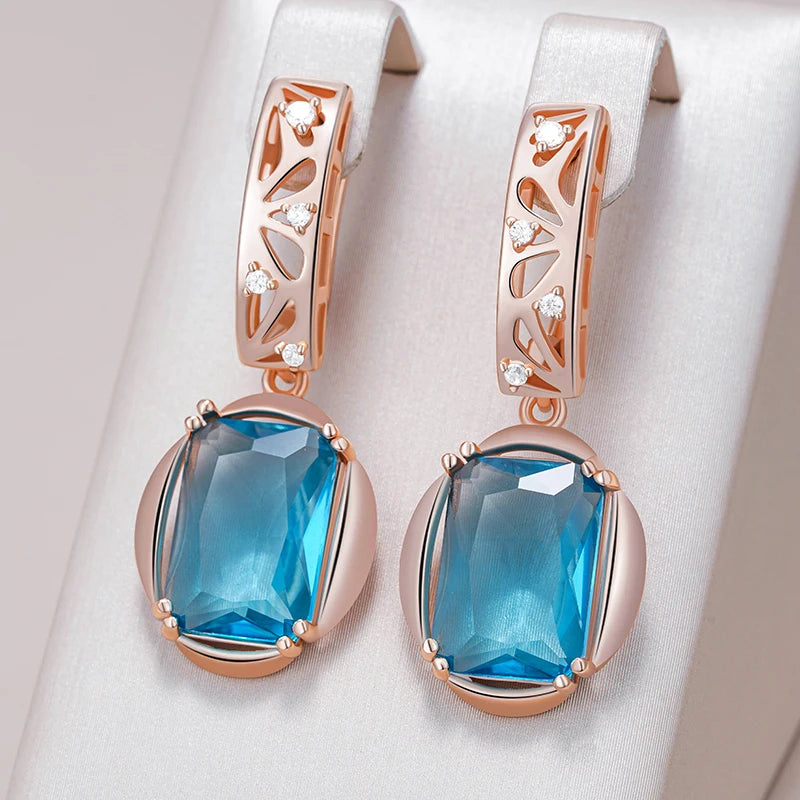 Rose Gold Blue Zircon Drop Earrings