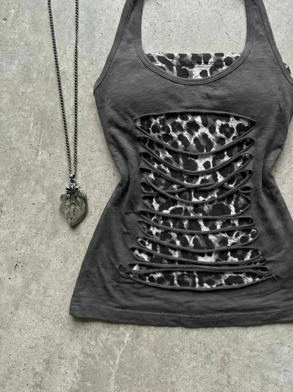 Leopard Patchwork Cropped Halter Tank Top for Women