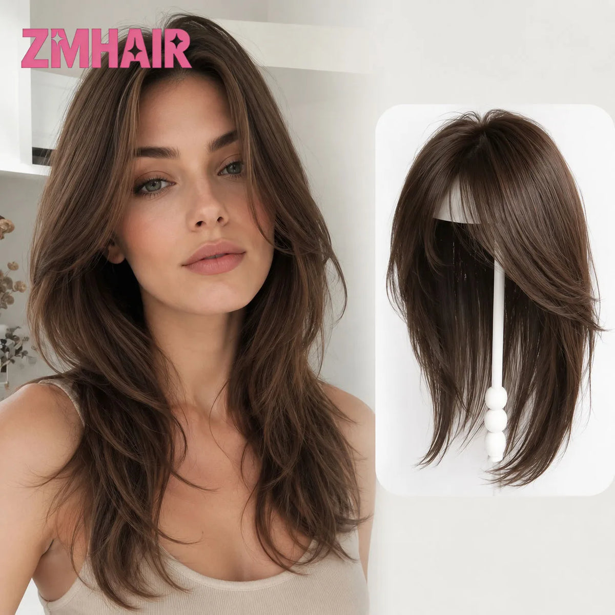 Silky Straight Human Hair Silk Base Wig With Bangs For Women