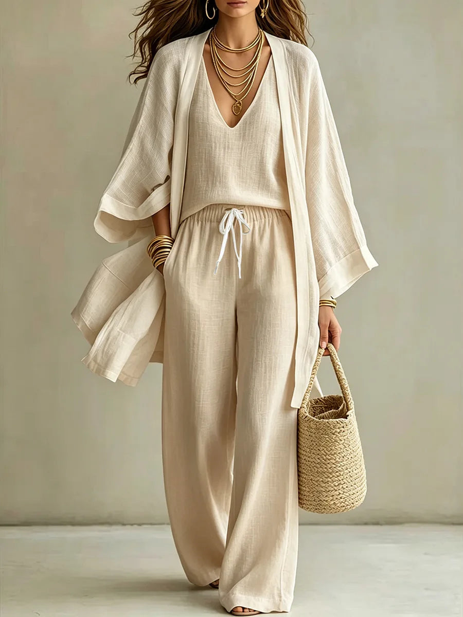 Loose Fit Three Piece Knit Beach Outfit Set for Women