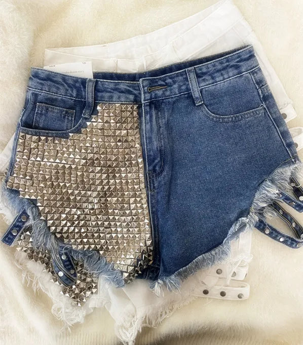Relaxed Fit High Waisted Denim Shorts With Tassel Accents For Women