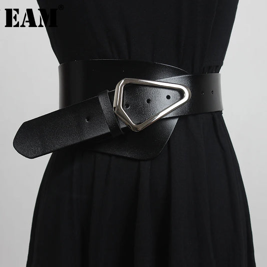 [EAM]  Irregular Genuine Leather Wide Multicolor Belt Personality Women New Fashion Tide All-match Spring Autumn 2025 1DD3996