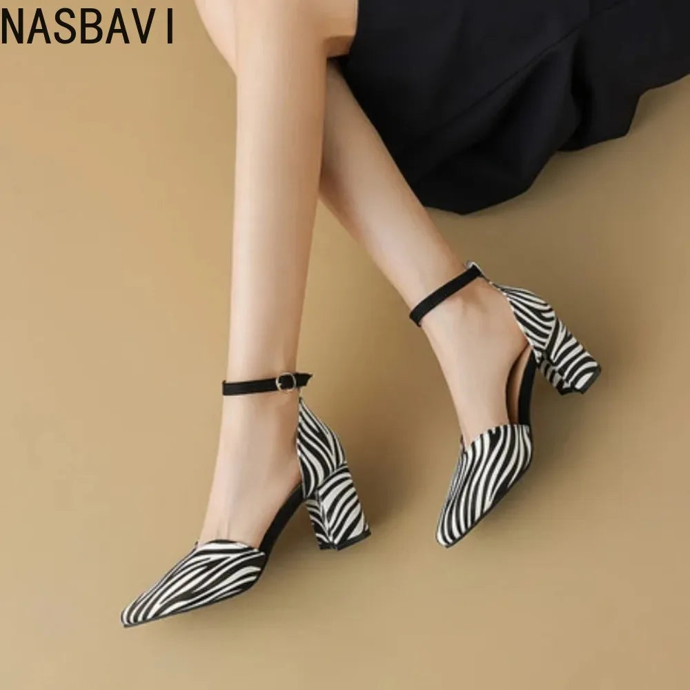 Animal Print V Cut Block Heel Pumps