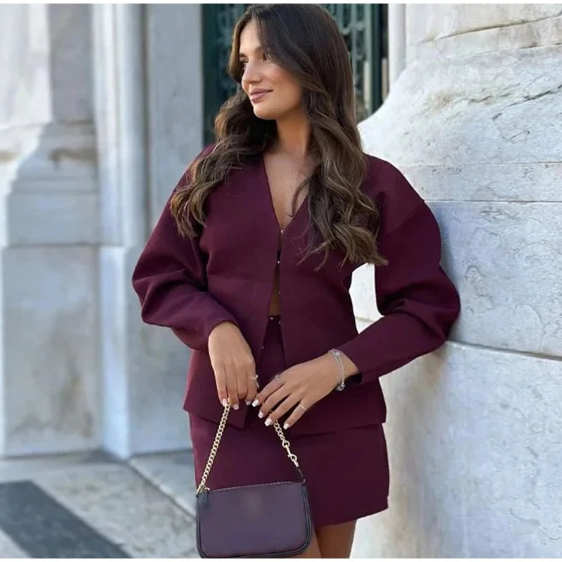 Elegant Knit Two Piece Set With Front Cutout and V Neck For Women