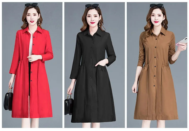 Fashion Windbreaker Women's Mid-Length And Thin Spring Summer Autumn Big Pocket Coat Female Popular Temperament Mother Jacket5XL
