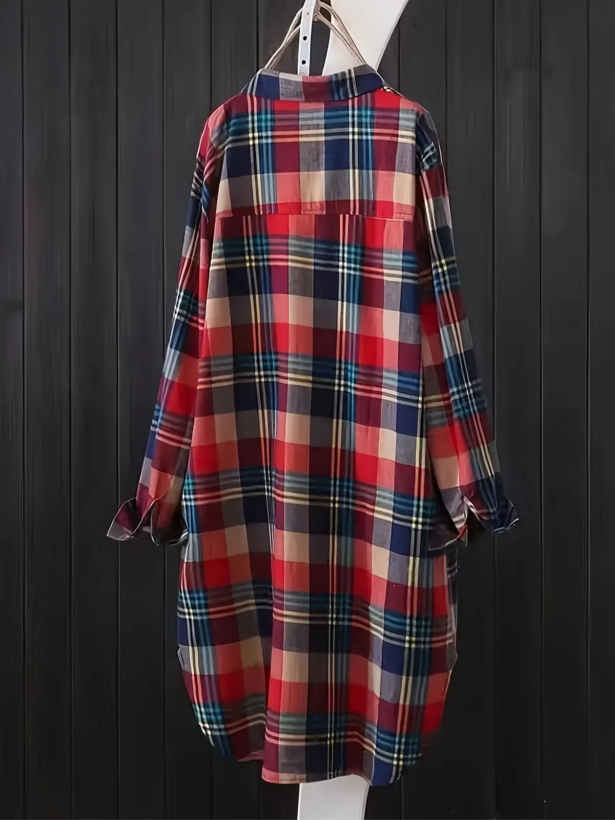 Loose Fit Plaid Button Front Long Sleeve Shirt For Women