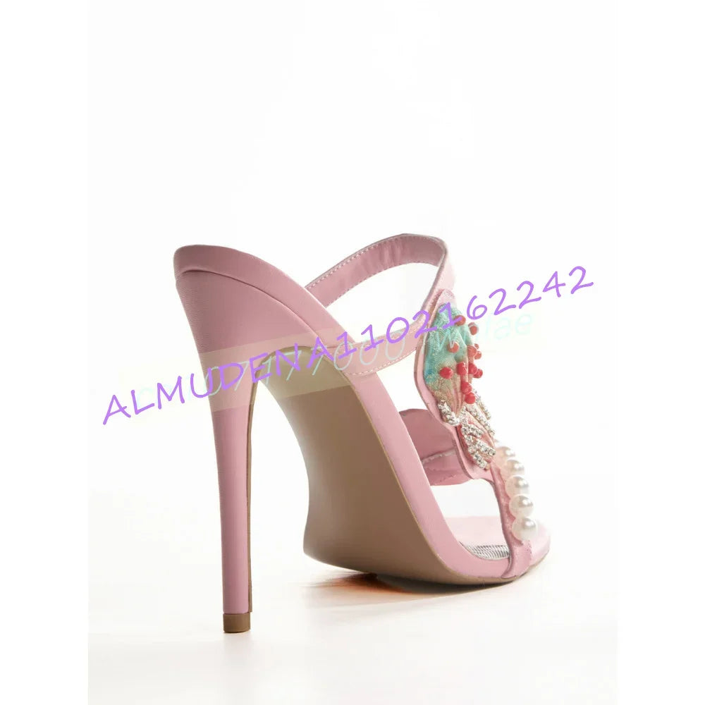 Pearl Decorated Pointed Toe Slingback Sandals for Women