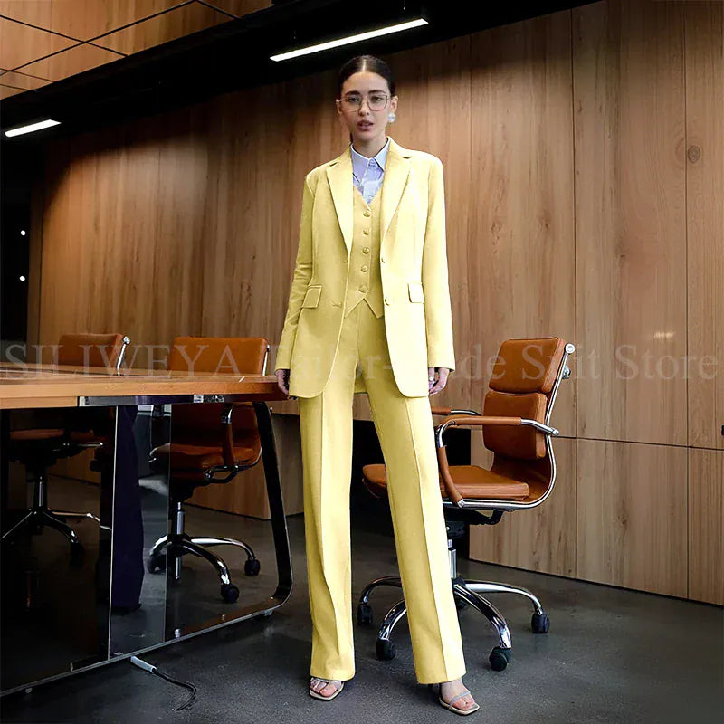 Luxury Purple Blue Women's Kit Suits 3 Piece Jacket Pants Vest Notch Lapel Female Clothing Slim Fit Smart Office Lady's Sets