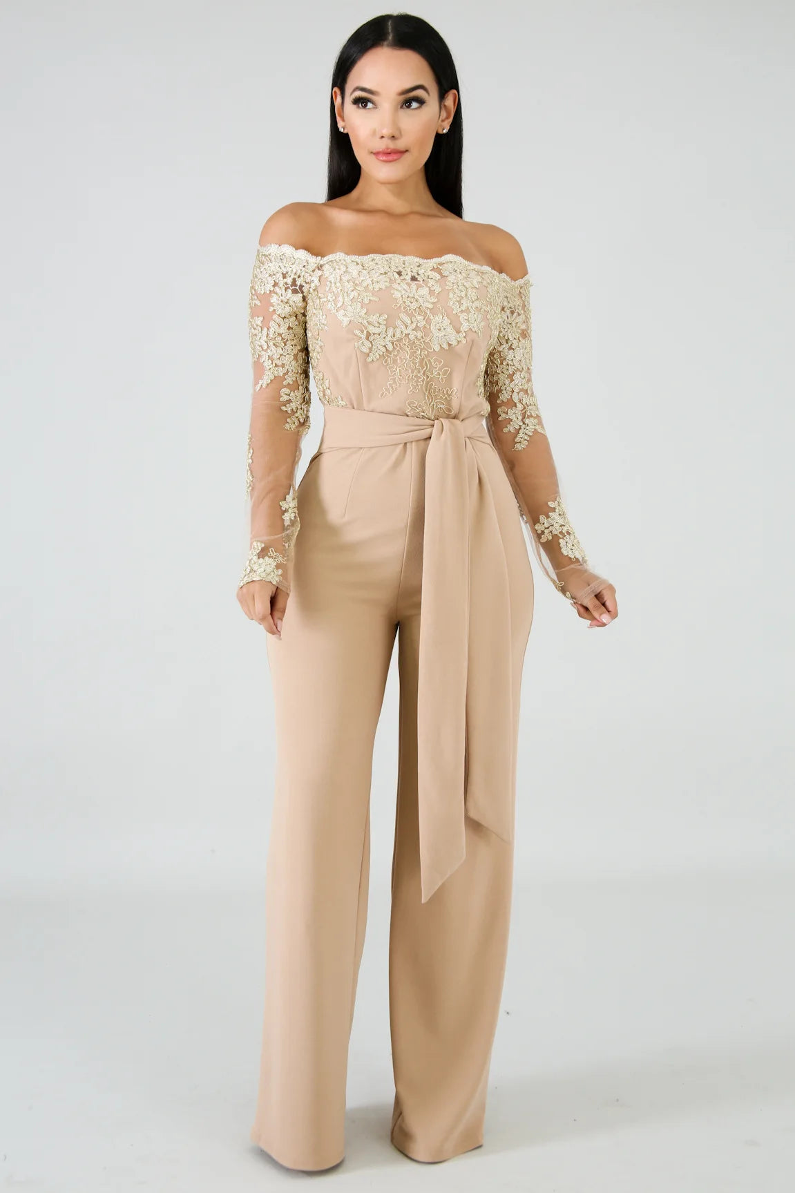 Elegant Lace Stitching Wide Leg Jumpsuit for Women