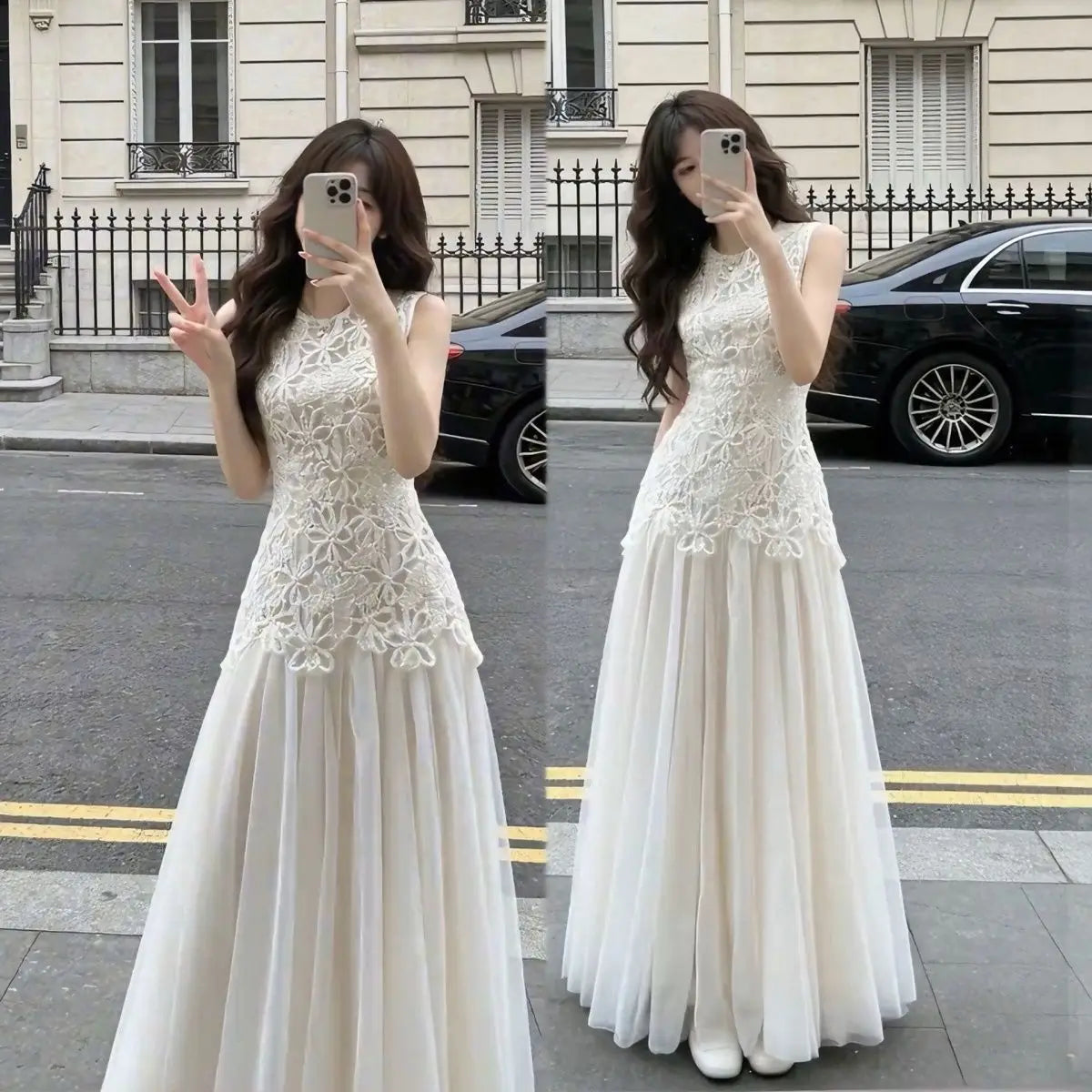 Regular Fit Crew Neck Embroidered Summer Midi Dress for Women