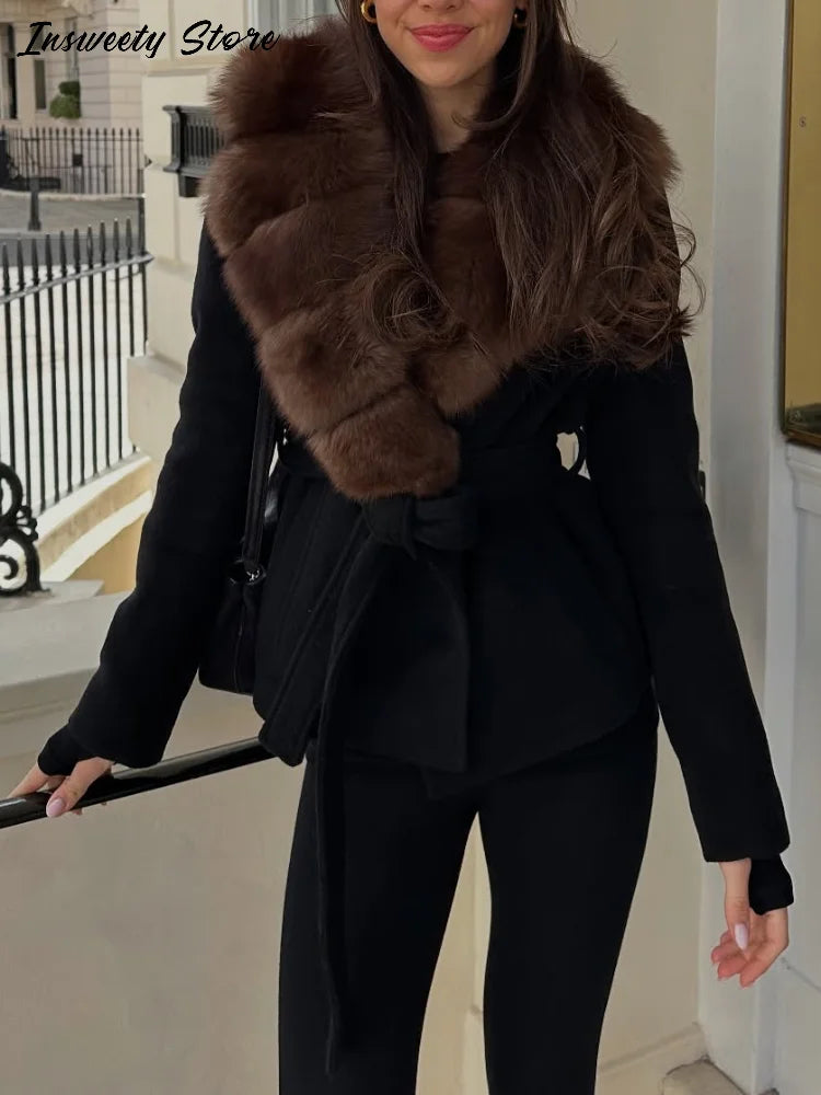 Warm Faux Fur Hooded Winter Coat With Pockets for Women