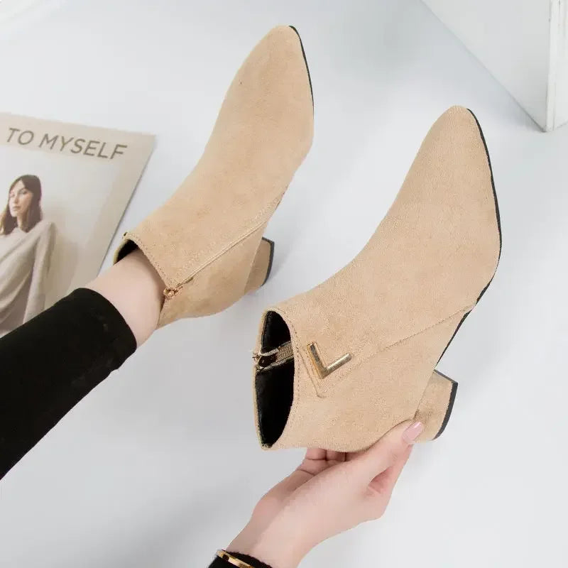 Pointed Toe Square Heel Platform Boots