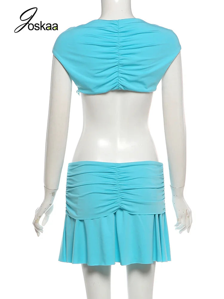 Blue Patchwork Buckle V Neck Bodycon Mini Dress for Women